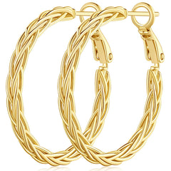 Artisan Weave 14K Gold Hoop Earrings
