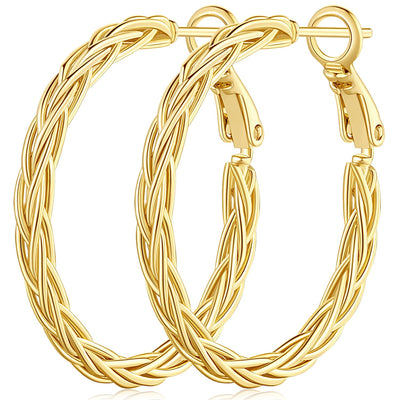 Artisan Weave 14K Gold Hoop Earrings