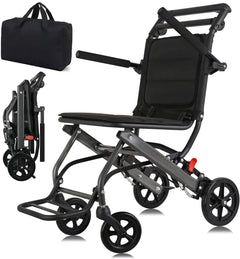 Worlds Lightest (Only 15lbs) Portable Transit Travel Wheelchair Folding Transport Wheelchairs for Adults and Seniors Support 220lbs Lightweight Aluminum Wheelchair for Elderly